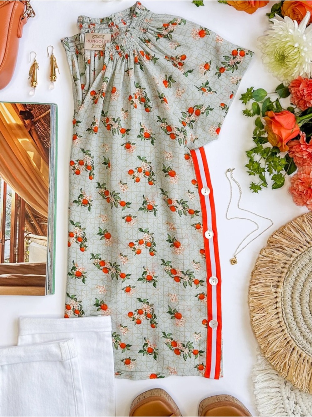 RUNGOLEE silk Savannah citrus print top